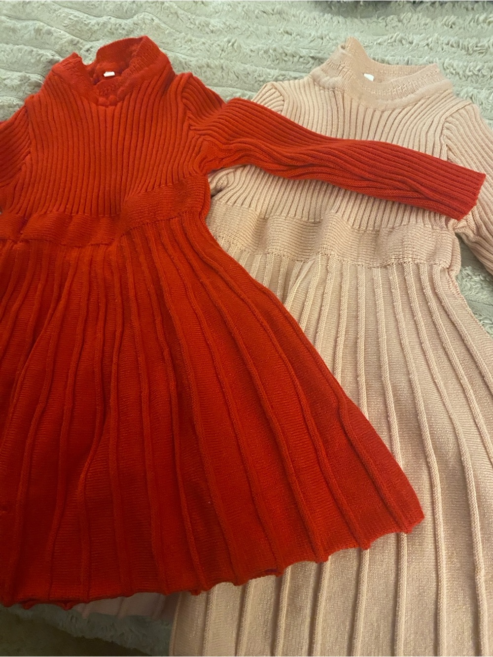 NWOT, Duo Girls' Red and Pink Ribbed Knit Dress - Brand Unspecified